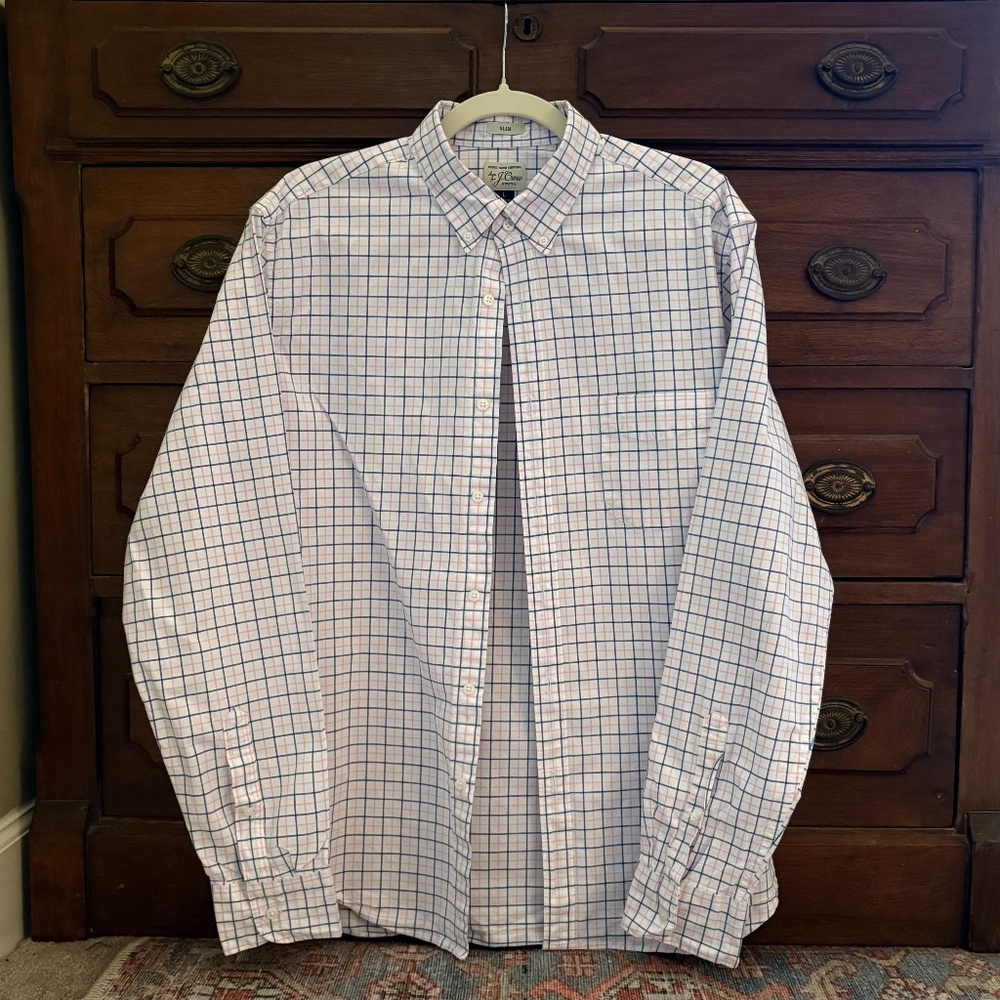 J. Crew Casual Long Sleeve Dress Shirt Slim Fit White Windowpane Men’s Large